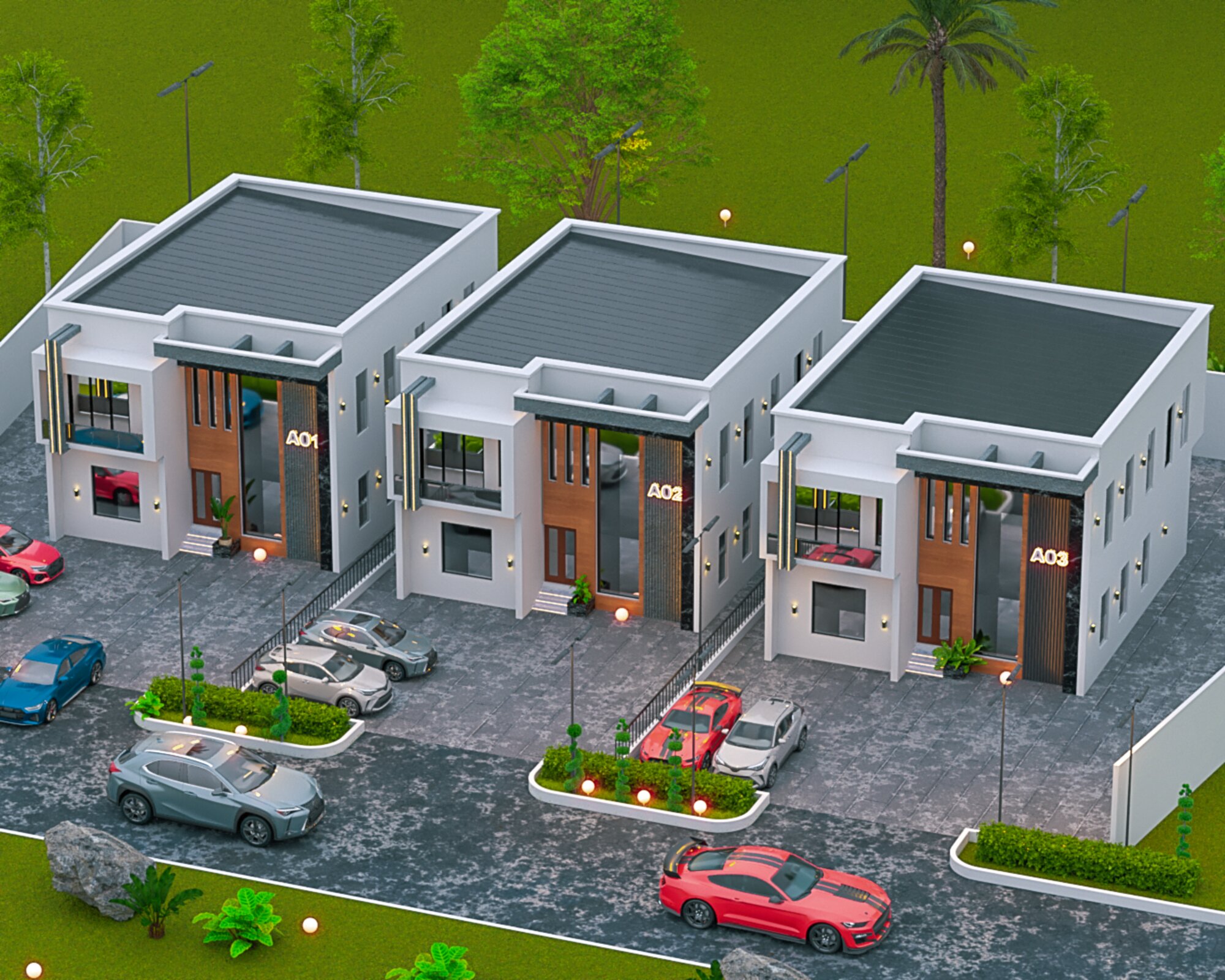 LivMalik Project I, architectural visualisation of the three completed homes