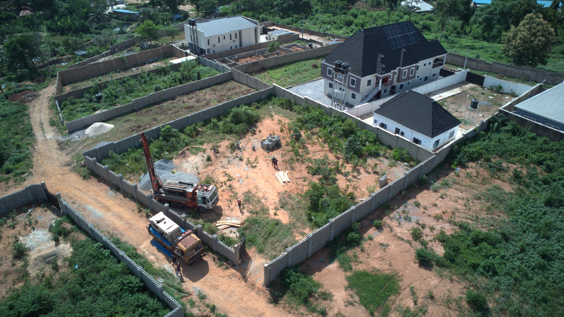 LivMalik construction site in Ibadan, drone aerial at week 1